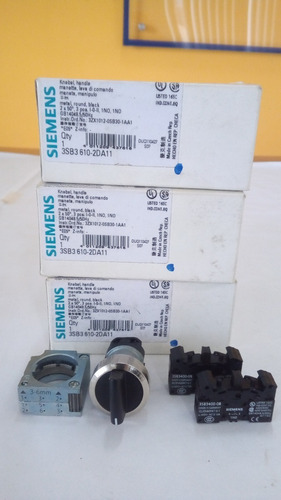 Selector 22mm, Redondo, Metal, Negro, 3 Posiciones, Siemens