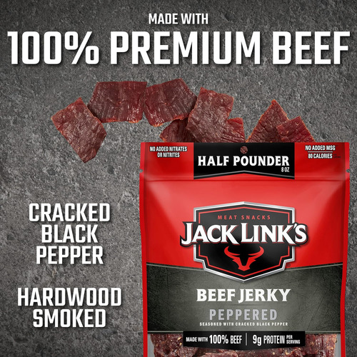 Jack Link's Beef Jerky, Con Pimienta, Bolsa De 1/2 Libra - B
