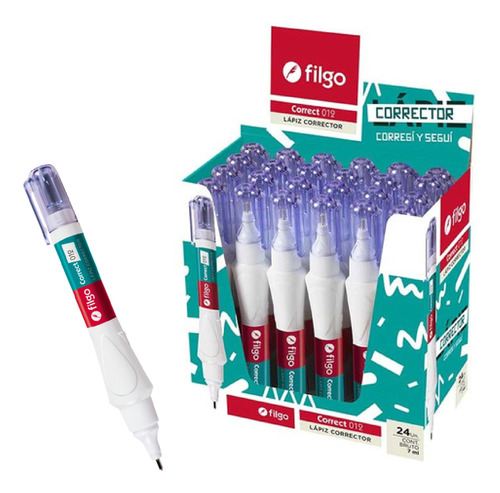 24 Lapiz Corrector Filgo Liqui Paper 7ml 012 Escolar Caja