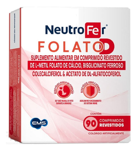 Neutrofer Folato D 90 Comprimidos Sabor Sem Sabor