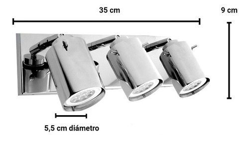 Imagen 3 de 10 de Spot Aplique Pared Cilindro 3 Luces Para Lampara Gu10