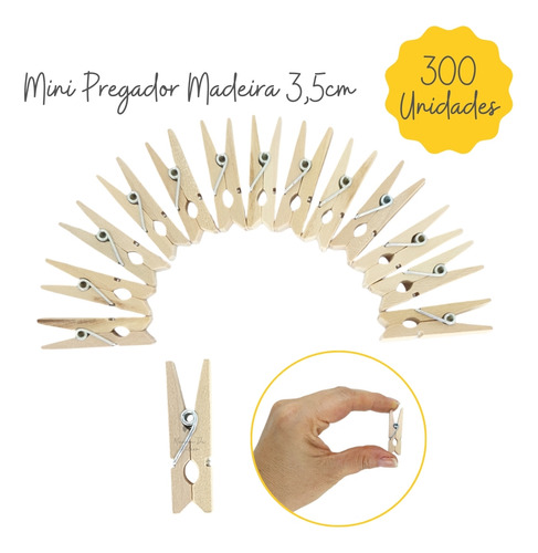 Mini Pregador Madeira Natural Artesanato 3,5cm 300 Unidades