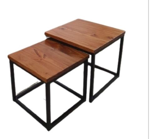 Mesa Ratona Nido X2 Hierro Madera Estilo Industrial