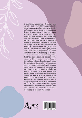 Movimento pedagógico de gênero nas escolas: o que e como fazem as professoras?, de Silva, Erineusa Maria da. Editorial Appris Editora e Livraria Eireli - ME, capa mole em português, 2021