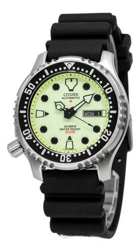 Relógio Citizen Watch NY004009w Automatic Masculino Double Date Mesh, cor preta, moldura preta, cor de fundo verde