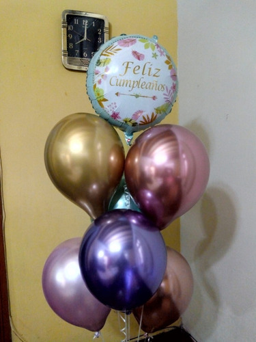 Globos Cromado Con Feliz Cumpleaños Inflado Con Helio