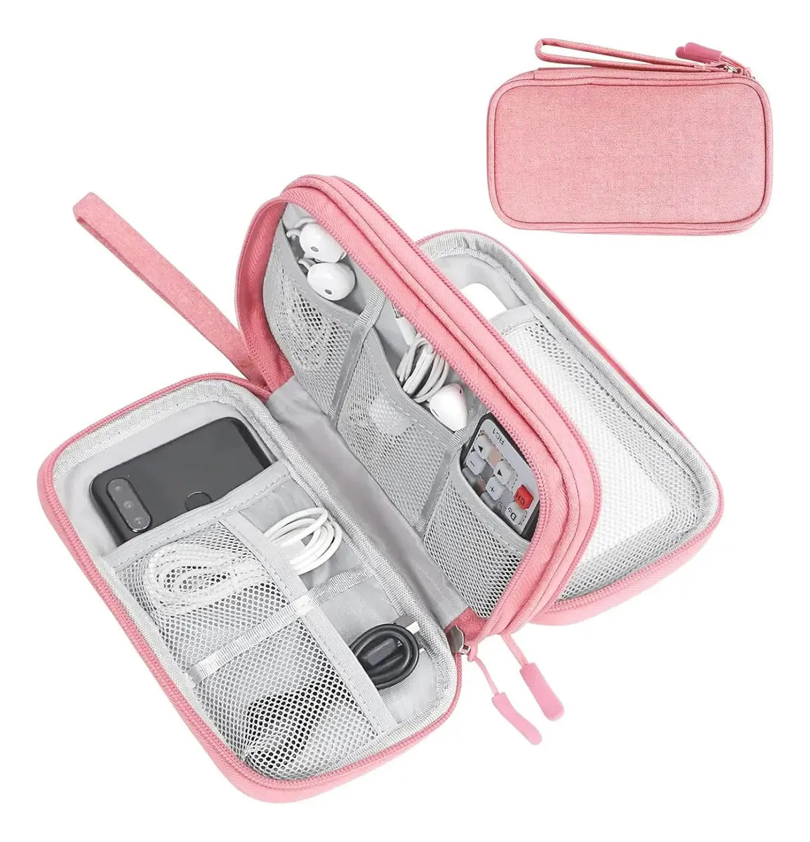 Necessaire Organizadora Bolsa Portatil Celular Cabos Fios Cor Rosa