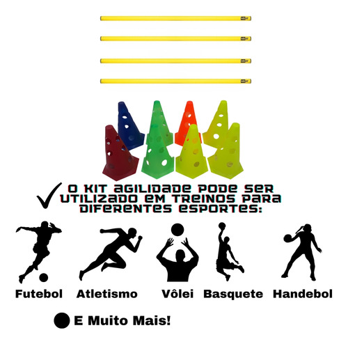Kit Agilidade Cones Furados 24cm 16 Cones E 8 Barreiras