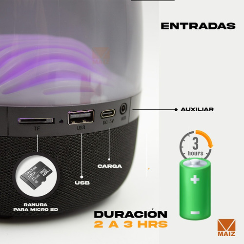 Bocina Bluetooth Luz Led Radio Fm Recargable Usb Portatil
