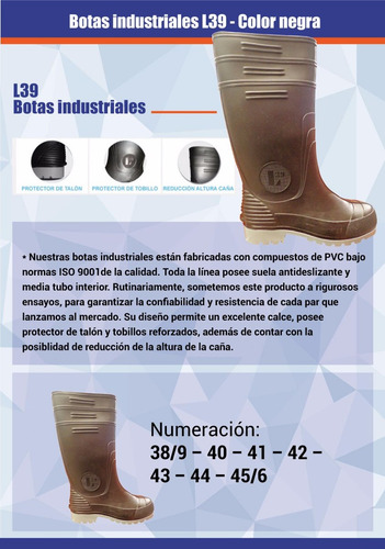 Imagen 7 de 7 de Bota Industrial L39 Certificadas Negra Lluvia Trabajo