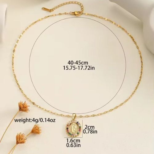 Collar Cadena Virgen Guadalupe Acero Inoxidable Chapada Oro Blanco