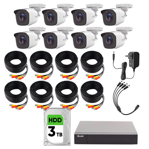 Hilook Kit de Camaras de Seguridad Video Vigilancia Modelo Kit8BP-Plus+3TB 8 Cámaras CCTV Bala 1MP 720p Vision Nocturna Compatible con APP Hik-Connect