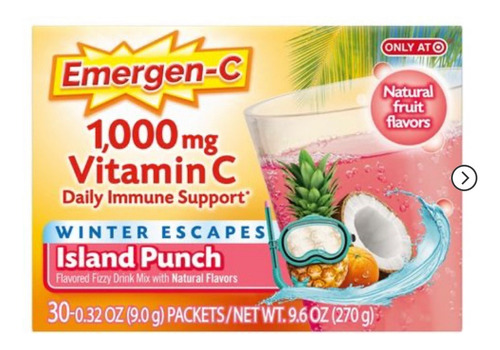 Emergen-c Vitamina C 1000 Mg Island Punch Con 30 Sobres Sabor Frutas Naturales