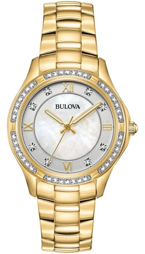 Reloj Bulova Crystal 98l256 Original Tienda Oficial Color de la correa Dorado Color del bisel Dorado Color del fondo Blanco