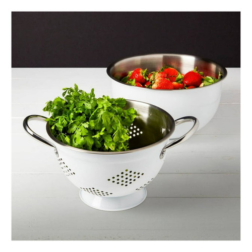 Set Colador Y Bowl Acero Inoxidable Denmark Color Blanco