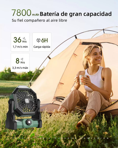 2 En 1 Ventilador De Camping Recargable Portátil Con Luz Led