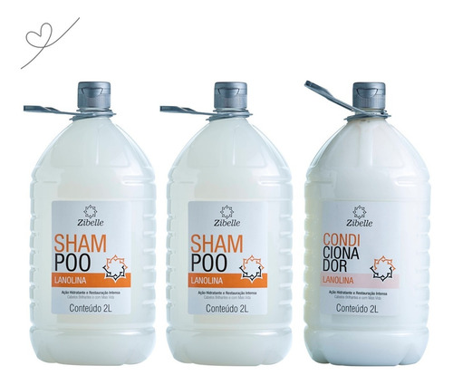 Kit Salão De Beleza Lanolina 1 Condi + 2 Shampoo 2l Zibelle