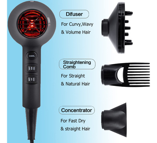 , Secadores Ionic Salon Con Difusor, Concentrador, Acceso...