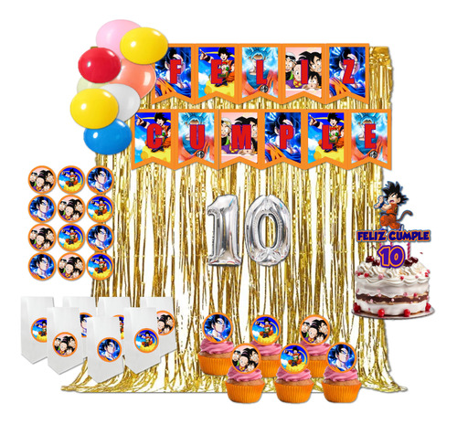 Globos Combo De Dragon Ball Z, Banderin,bolsitas,toppers