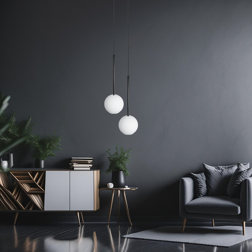 Pendente Lux Duplo Preto Globo Vidro Branco Fosco + Led