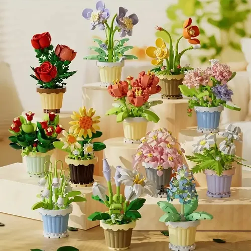 Set De 2 Flores Para Armar En Bloques - Decoración Elegante