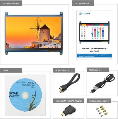 Elecrow Pantalla Táctil Mini Monitor De 7 Pulgadas Compatibl