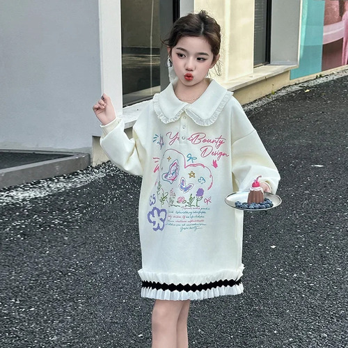 Sudadera Con Cuello De Muñeca Y Borde Floral Para Niña