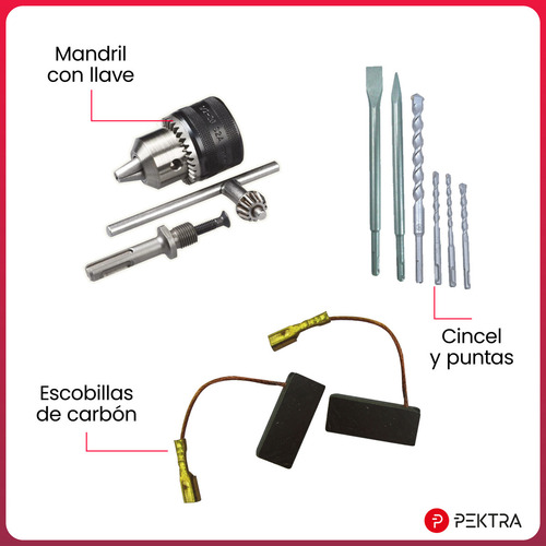 Rotomartillo Taladro Percutor 13mm 800w Pektra Vel Variable Color Negro Frecuencia 50 220v