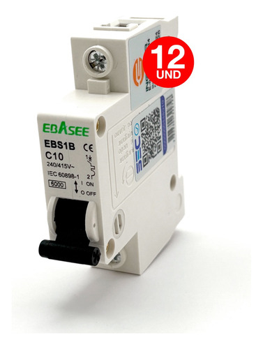 Pack 12 Interruptor Automático Ebasee 1x 10a Curva C 6ka Sec
