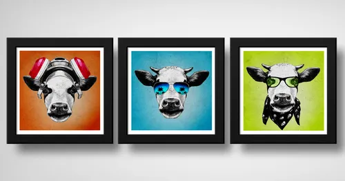comprar Set 3 Cuadros Vaca Hipster Pop Art Gafas Animales Decoracion