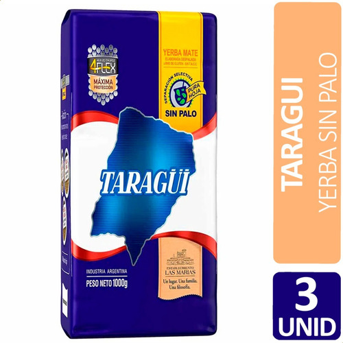 Imagen 1 de 7 de Yerba Mate Taragui Sin Palo Libre Gluten Sin Tacc Pack X3