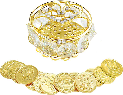 Juego De Arras De Boda Con 13 Monedas Y Caja Dorada
