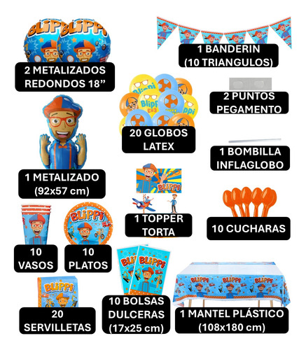Pack Full Cumpleaños Globos Blippi Cotillon X10
