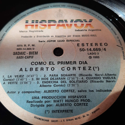 Sin Tapa Disco Alberto Cortez Como El Primer Dia M0