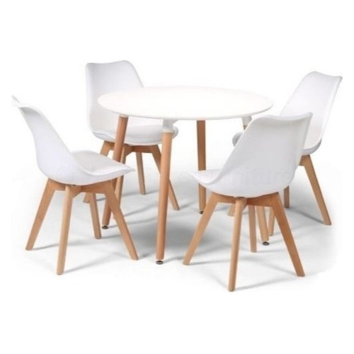 Juego De Mesa Eames 0.90 Mt + 4 Sillas Tulip Blanco