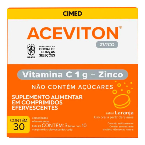 Kit 9 Unidades Aceviton Zinco C/ 30 Cpr Efervecente