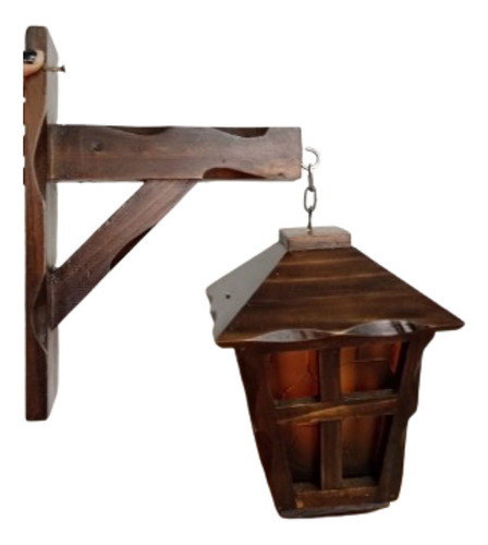 Farol De Madera Hechizada Con Base Marron