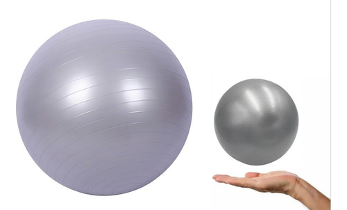 Kit Bola De Pilates Suíça C/ Bomba 55cm + Bola Overball 25cm Cor Cinza