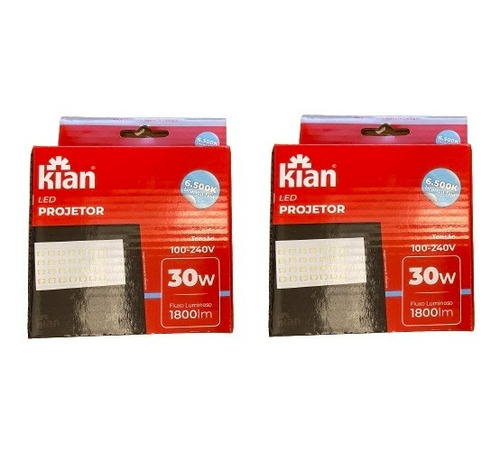 Kit Com 2x Refletores Kian 30w 6500k Luz Branco Frio