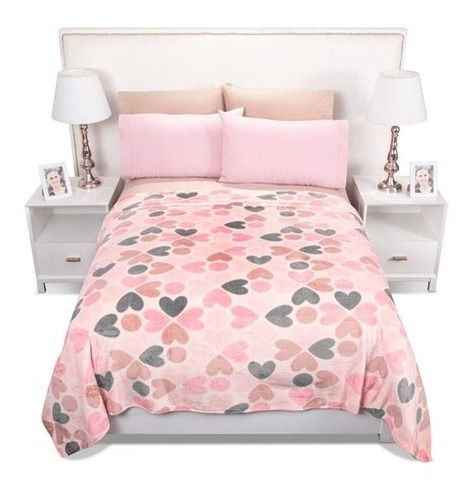 Cobija Corazones Queen Size Muy Suave Cobertor Queen Rosa