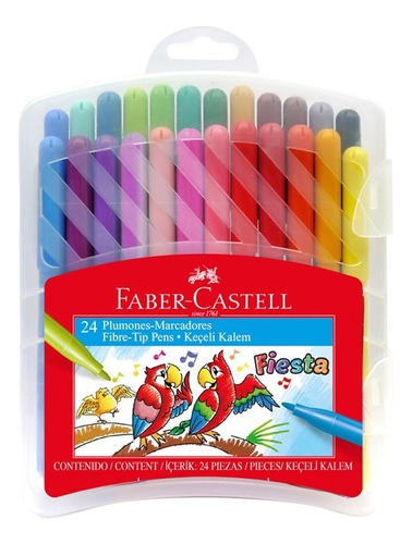 24 Marcadores Finos Fiesta  Faber Castell Con Estuche