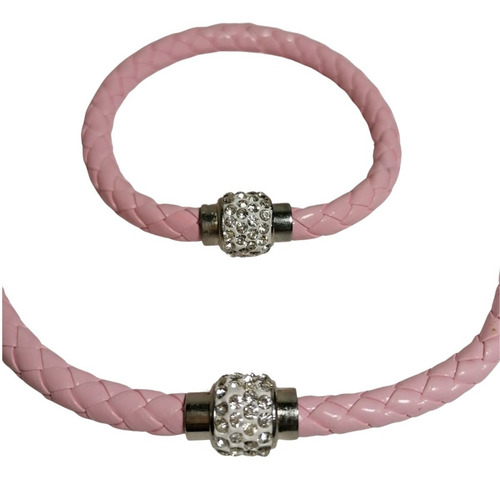 Gargantilla Y Pulsera Mujer Piel Rosa Cristales Austriacos