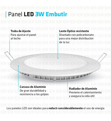 Plafon Led Spot Redondo 3w Embutir Panel Marco Blanco