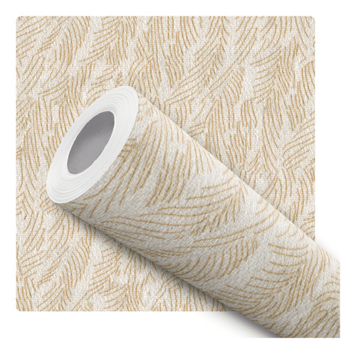 Papel De Parede Adesivo Efeito Tecido Marrom Folhas Bege 10m