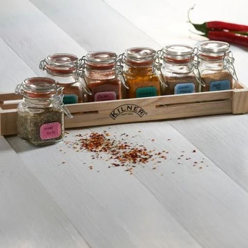 Imagen 3 de 3 de Set 6 Frascos Kilner Especias 70ml + Caja Madera