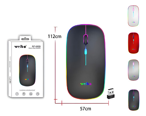 Mouse Óptico Inalámbrico Recargable Led Rgb 2.4ghz Rf-6800