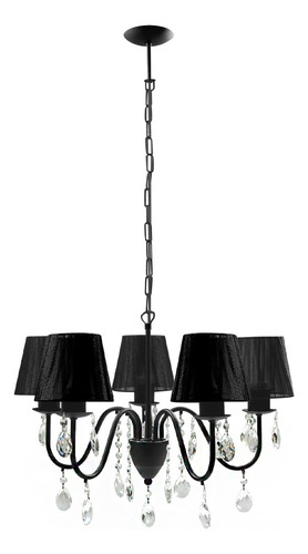 Araña Colgante 5 Luces Cromo Caireles Moderno Apto Led E27 Estructura Negro