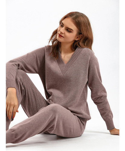 Jersey Y Pantalón A Juego, Jersey De Mujer Con Cuello Pico