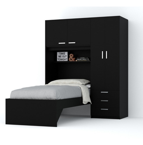 Cama 1 Plaza Placard Juego Dormitorio Juvenil Cajonera Color Marrón
