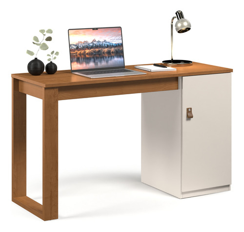 Mesa Escrivaninha Paris Com Gaveteiro Para Pc E Computador Cor Canela Off
